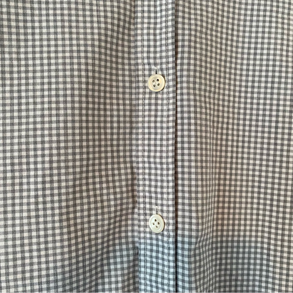 Theory Gray Gingham Button Down, Size Medium - image 4